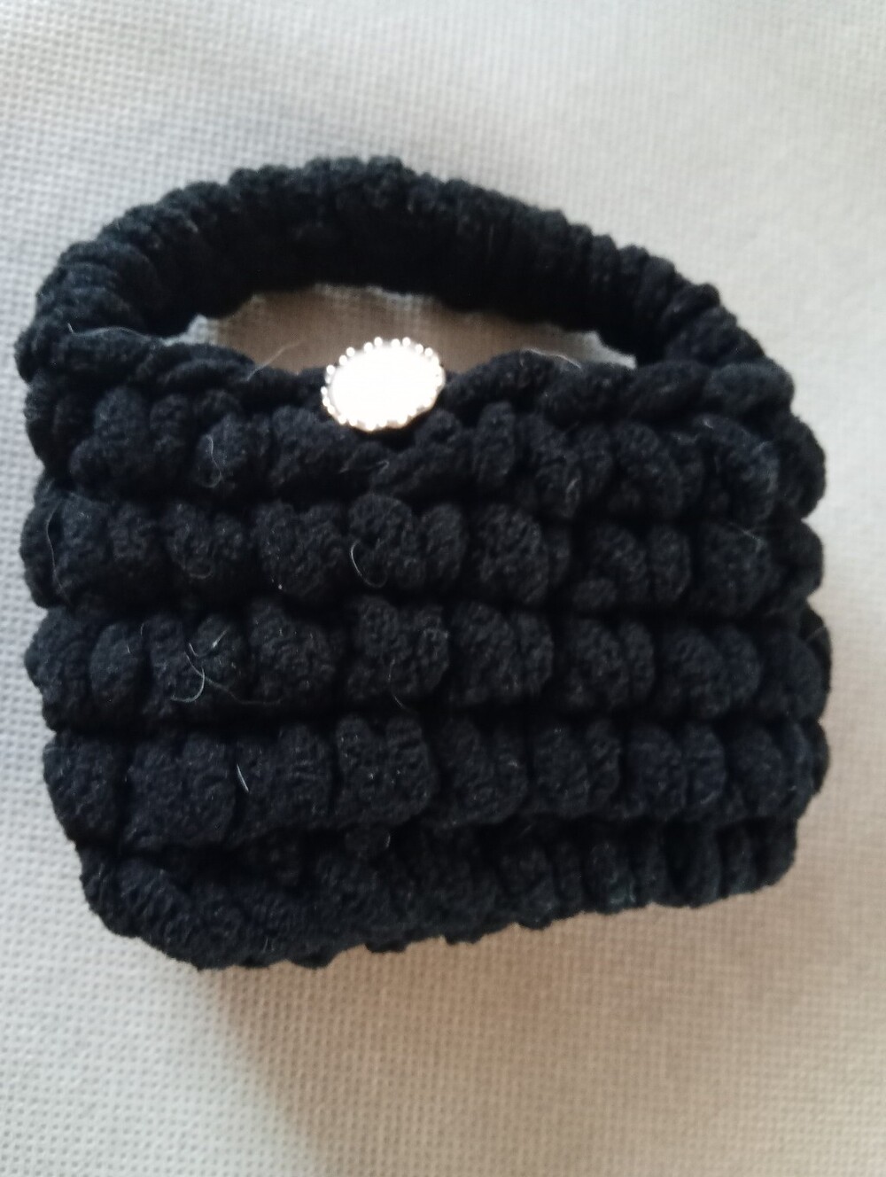 Black Chunky Knit Handbag with Decorative Button Closure